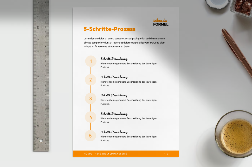 Gestaltete Freebie-Vorlage mit klarer Schritt-für-Schritt-Struktur
