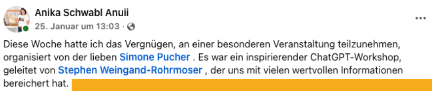 Feedback eines Workshop-Teilnehmers oder einer Workshop-Teilnehmerin 5
