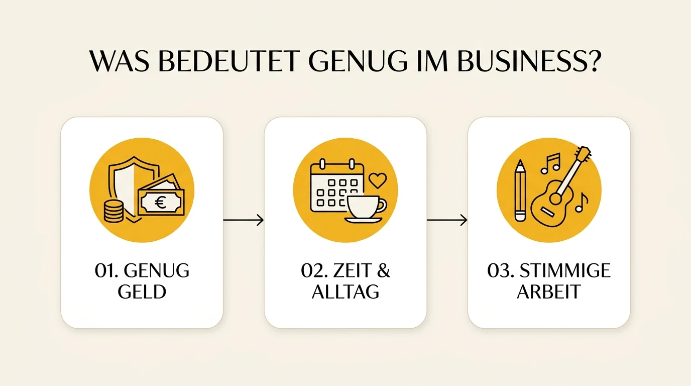 Die 3 Säulen von Genug im Business: Genug Geld, Zeit und Alltag sowie stimmige Arbeit