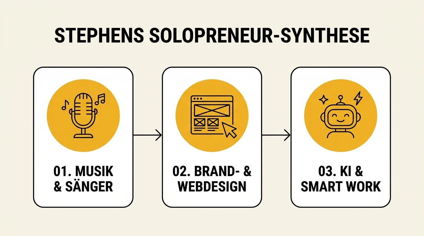 Stephens Solopreneur-Synthese: Musik und Gesang, Brand- und Webdesign sowie KI und Smart Work
