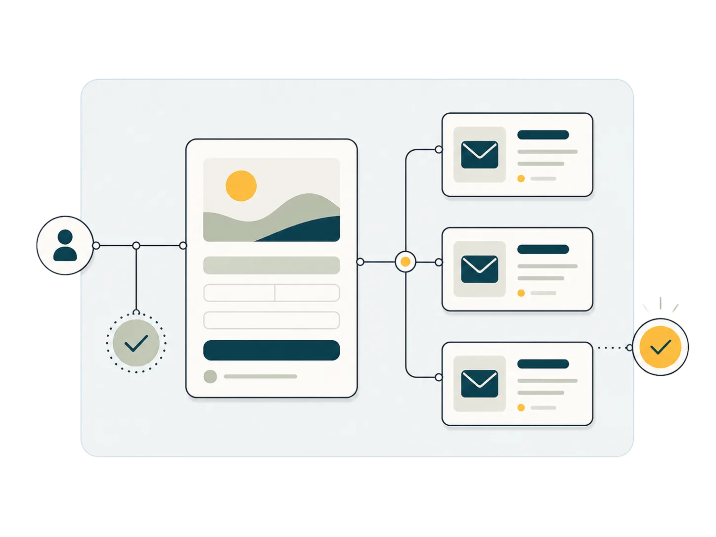 Illustration eines verbundenen E-Mail-Systems